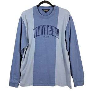 Teddy Fresh‎ Long Sleeve Shirt Size Medium Colorblock Stripe Embroidered Blue